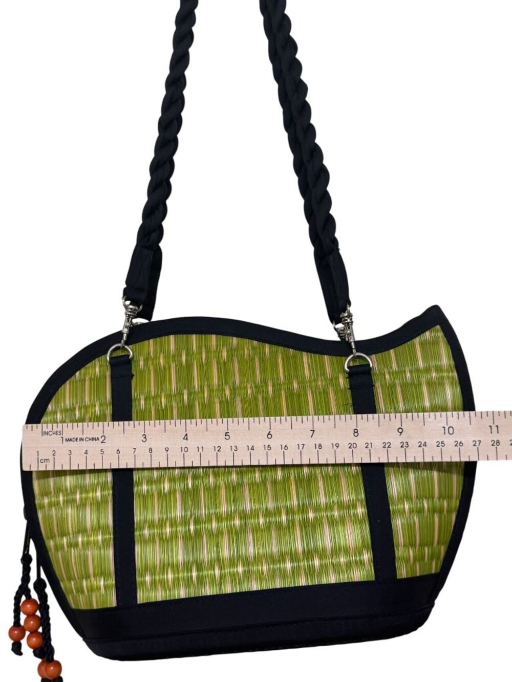 Baskets of Cambodia Kiri Wave Shoulder Bag Purse Medium Green Woven 2032 - Picture 5 of 15